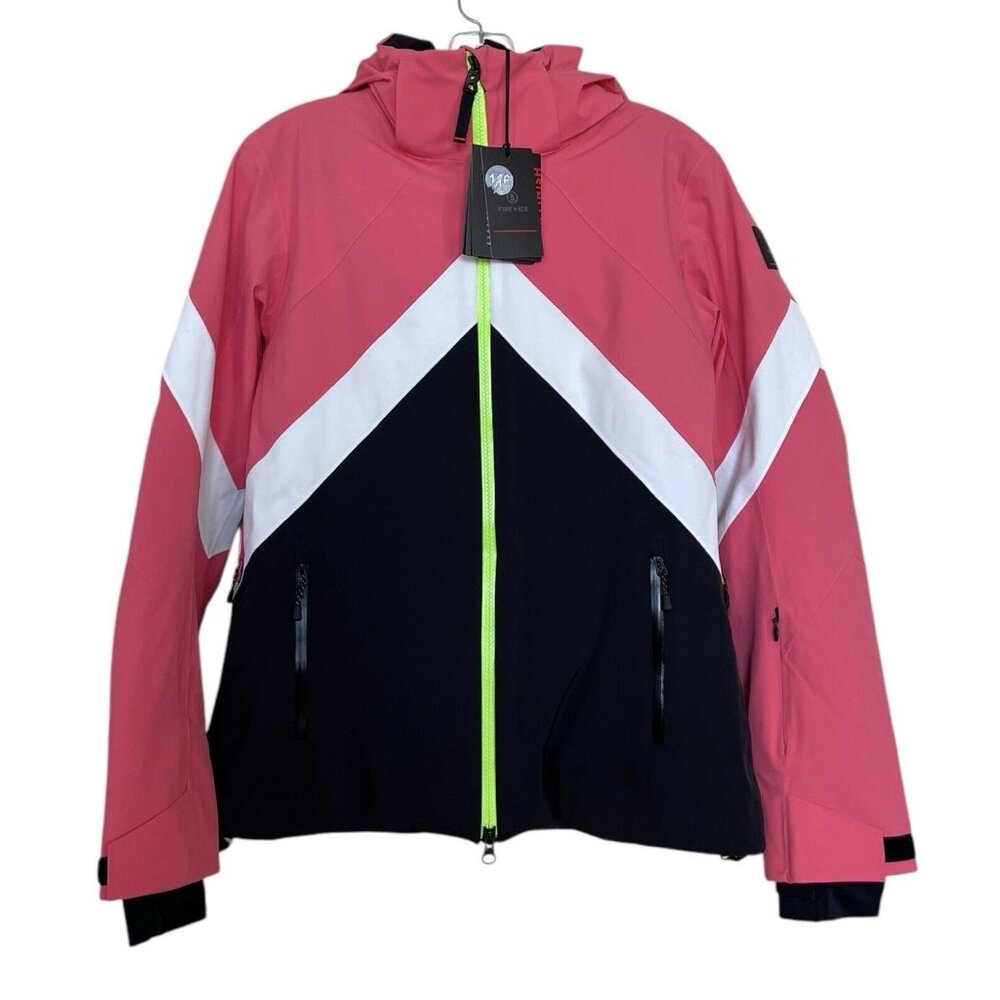Bogner Fire + Ice Ski Jacket Womens Size 6 Pink Black White Hooded‎ Zip Pockets